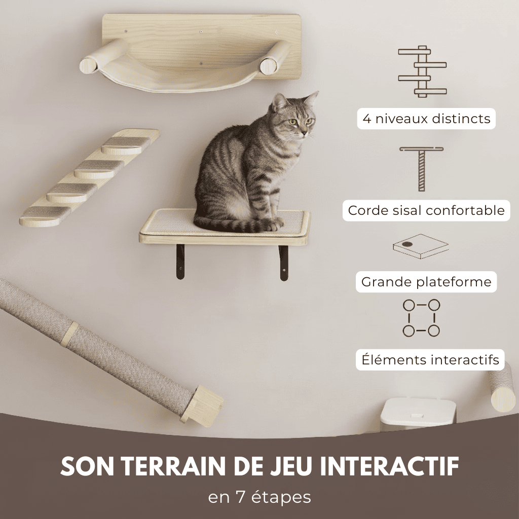 Arbre à chat murale en bois - beige