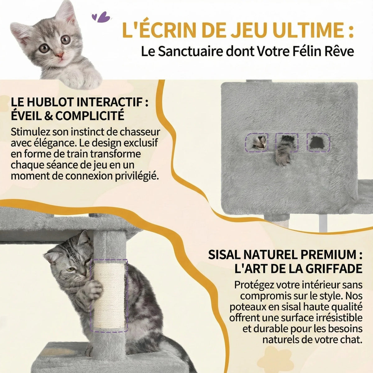 Arbre à chat - 7 accessoires avec griffoir