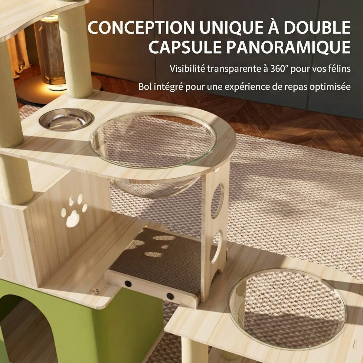 Arbre à chat - cabane & double bols