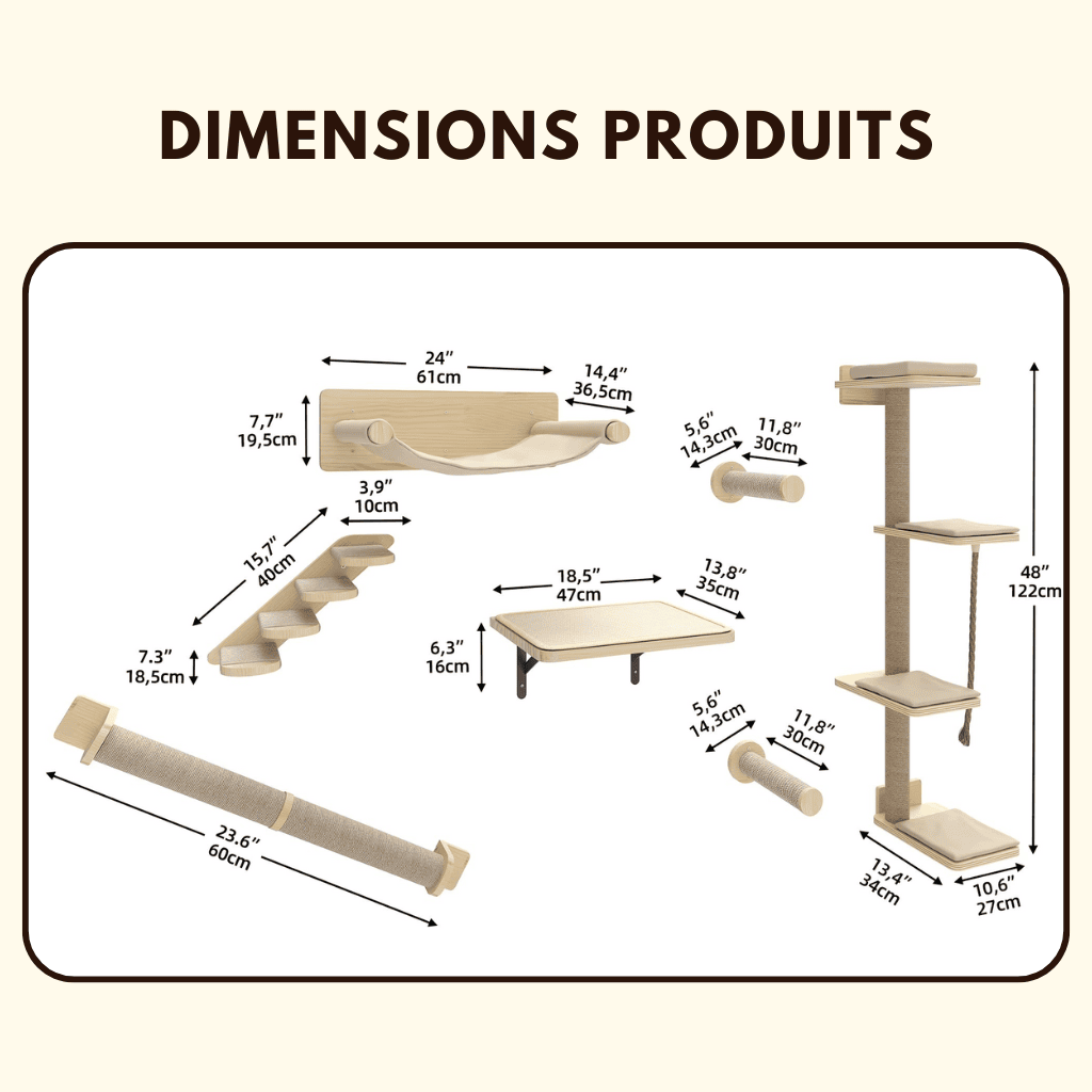 Arbre à chat murale en bois - beige