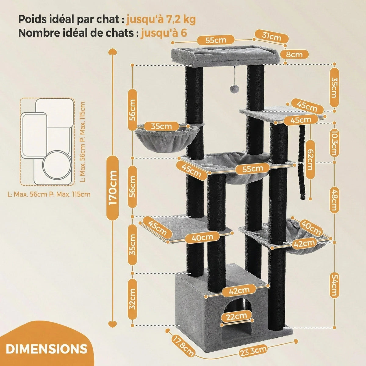 Arbre à chat - 3 paniers "triples monstres"