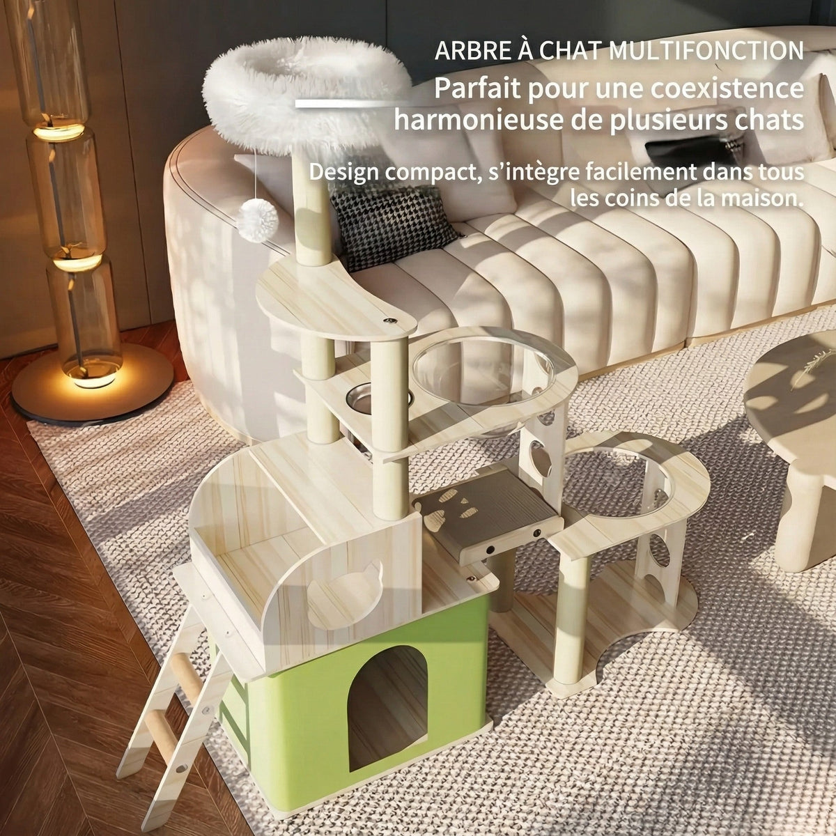 Arbre à chat - cabane & double bols