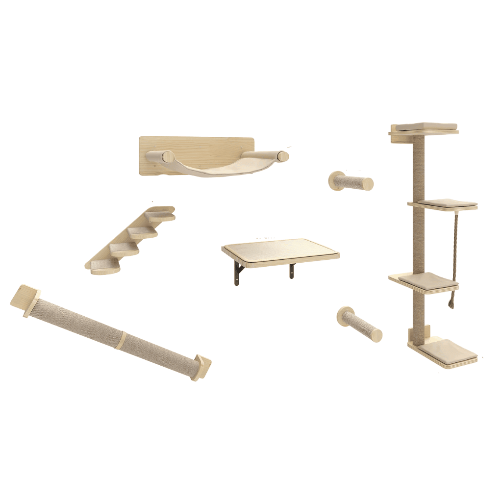 Arbre à chat murale en bois - beige