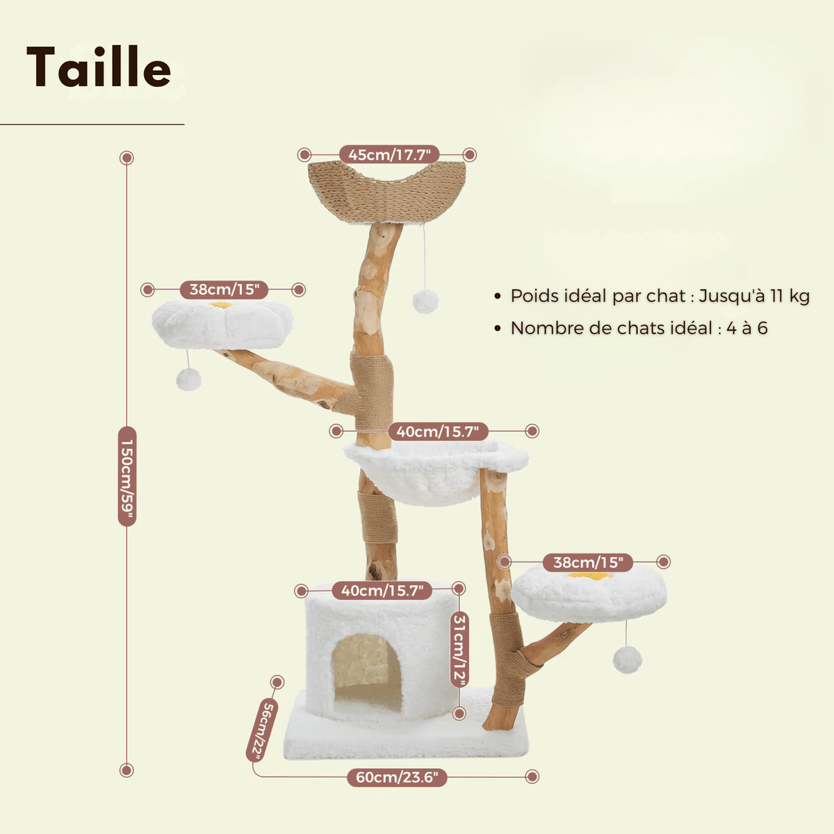 Arbre à chat en bois - nuageux