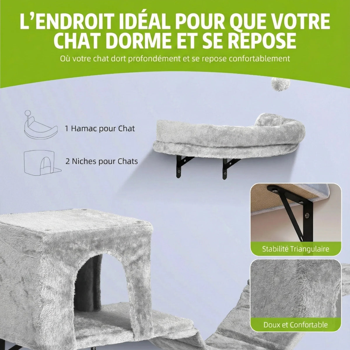 Arbre à chat - parcours mural pour chat 8 Pièces