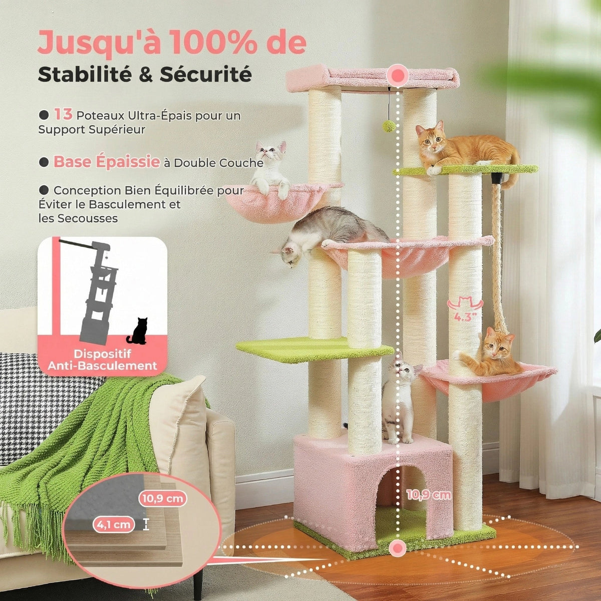 Arbre à chat - 3 paniers "triples monstres"