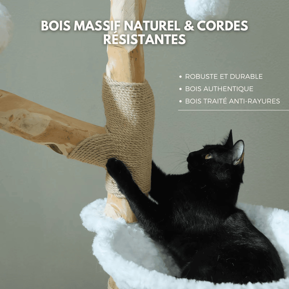 Arbre à chat en bois - nuageux