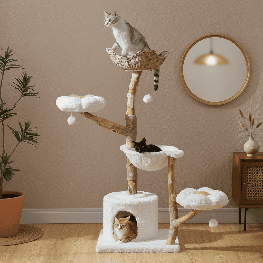 Arbre à chat en bois - nuageux