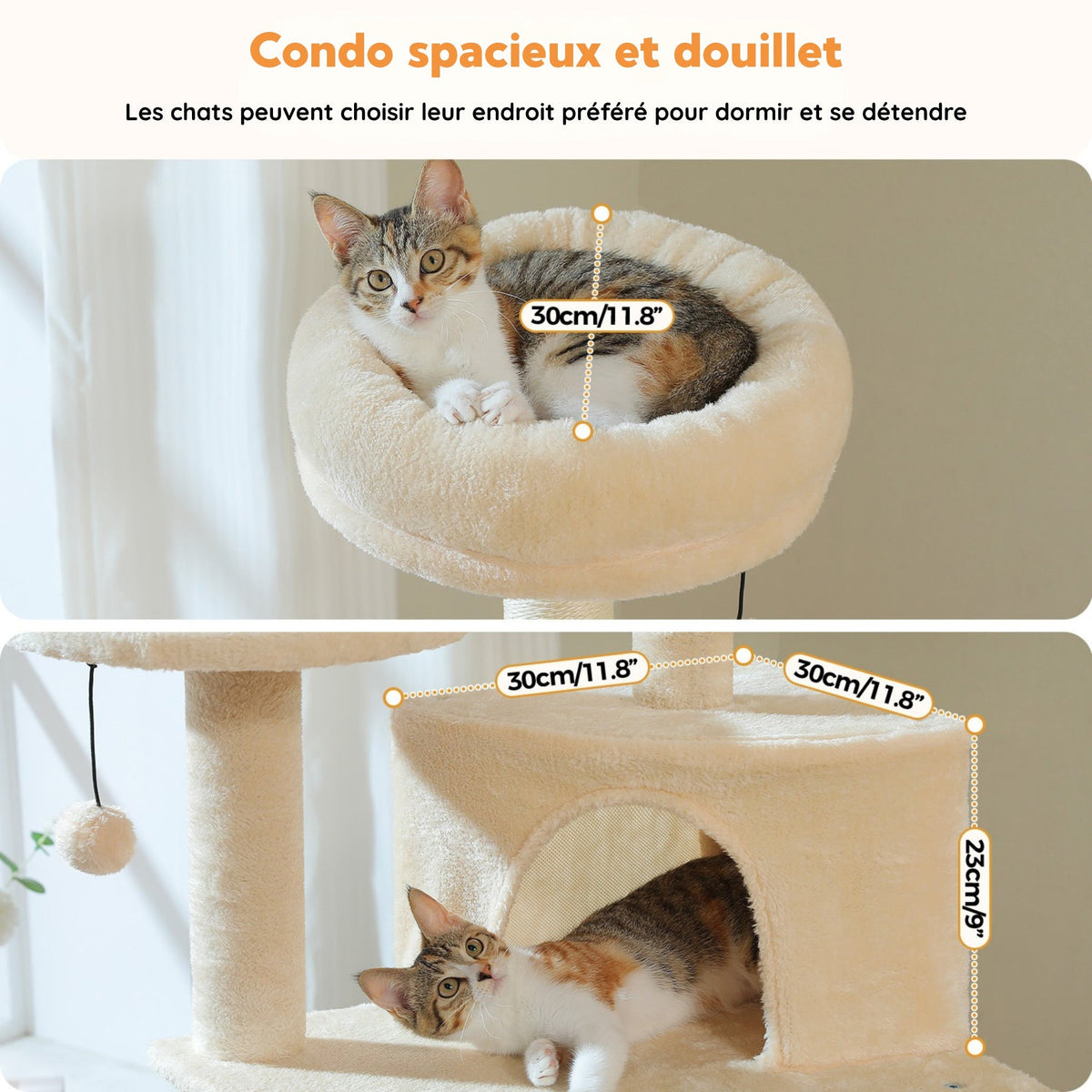 Arbre à chat grande taille 140 cm beige