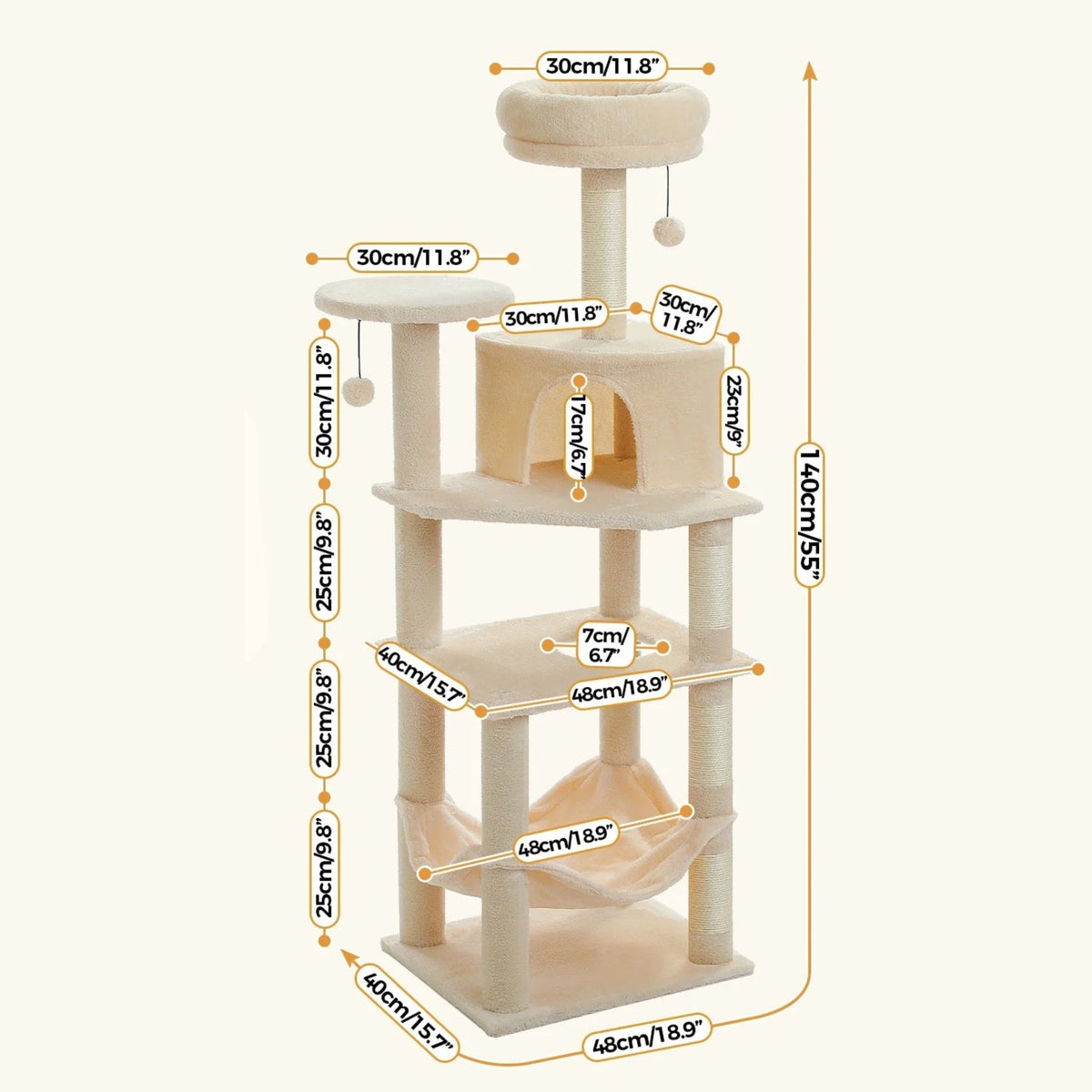 Arbre à chat grande taille 140 cm beige