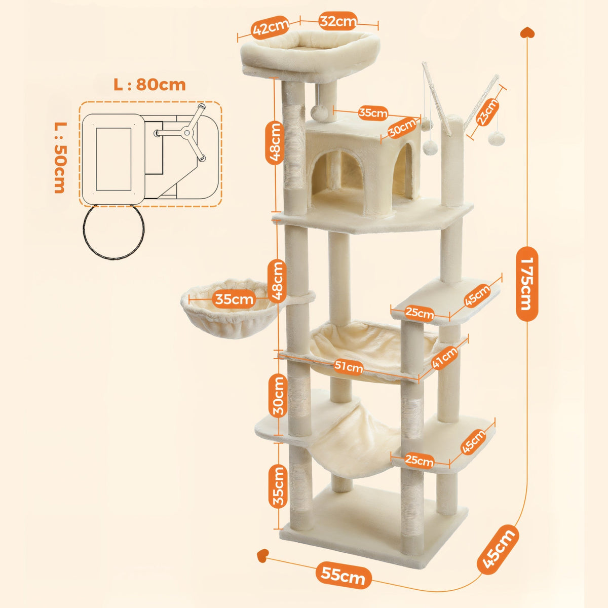 Arbre à chat xxl beige 175 cm