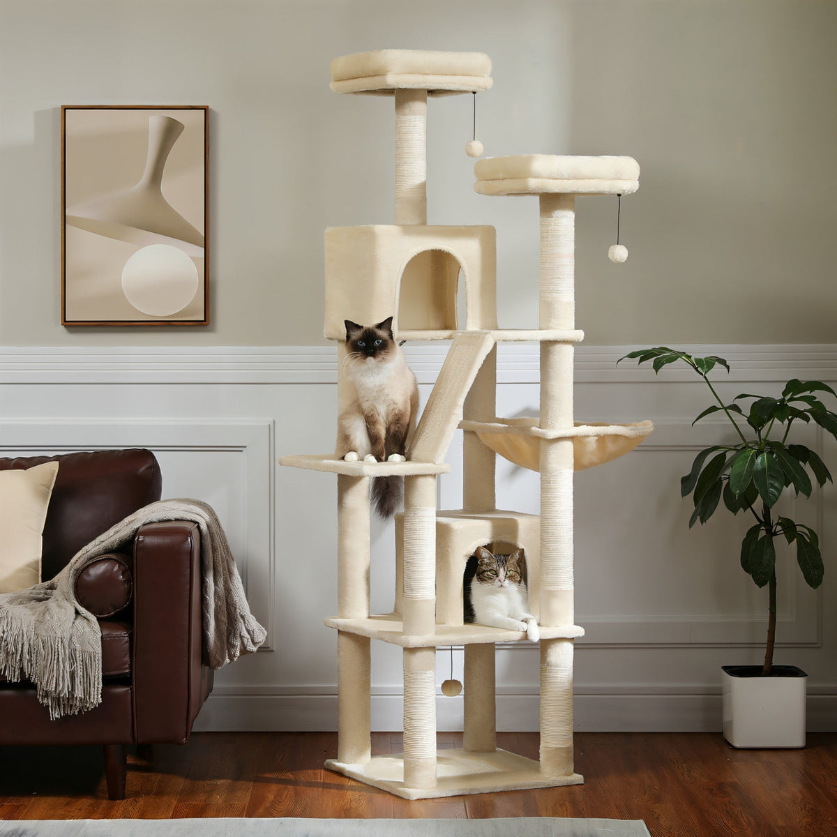 Arbre à chat xxl beige tissu et peluche