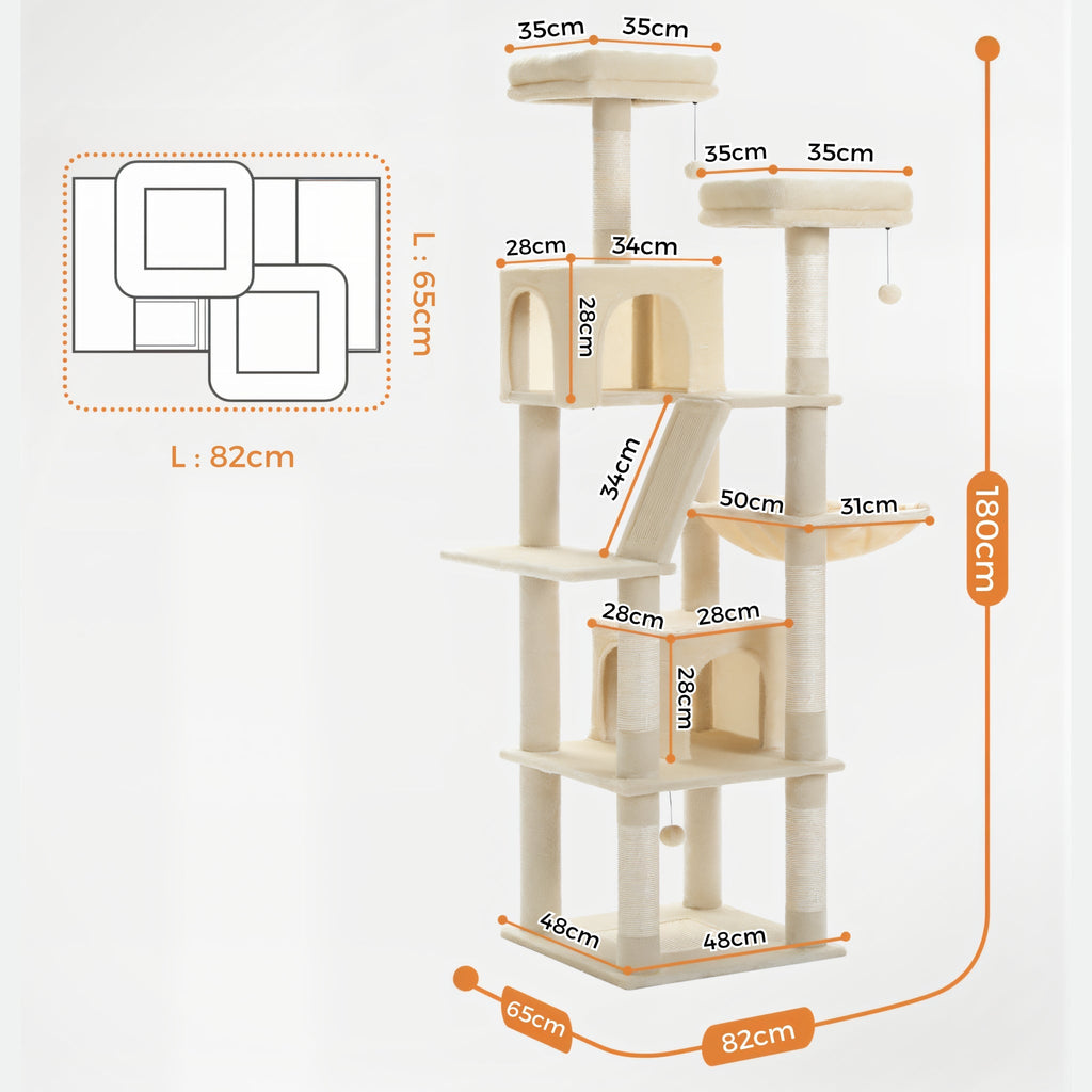 Arbre à chat xxl beige tissu et peluche