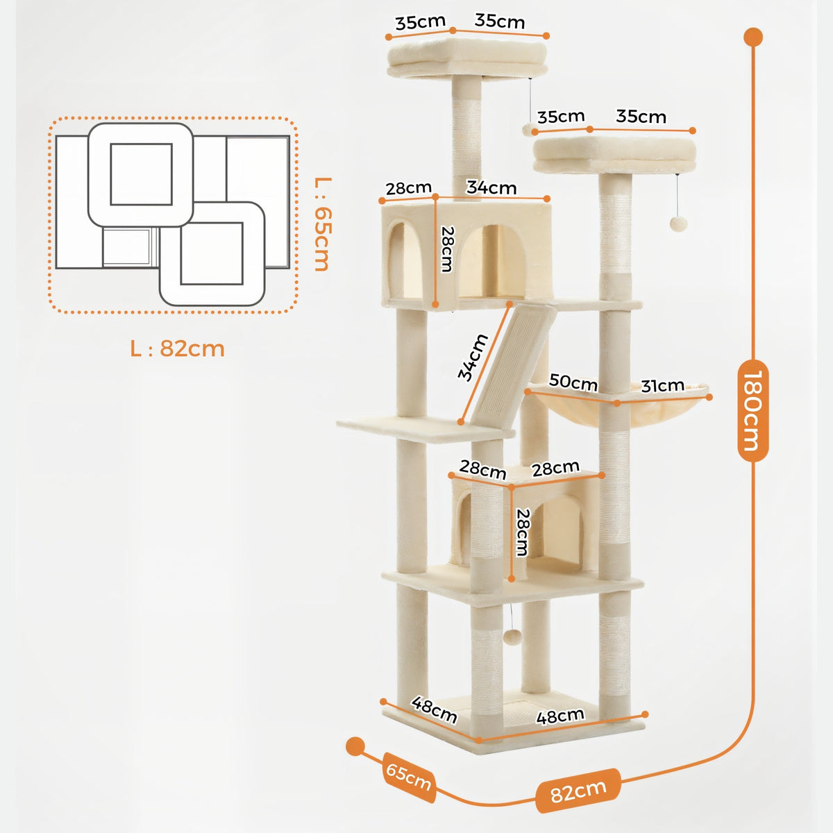 Arbre à chat xxl beige tissu et peluche