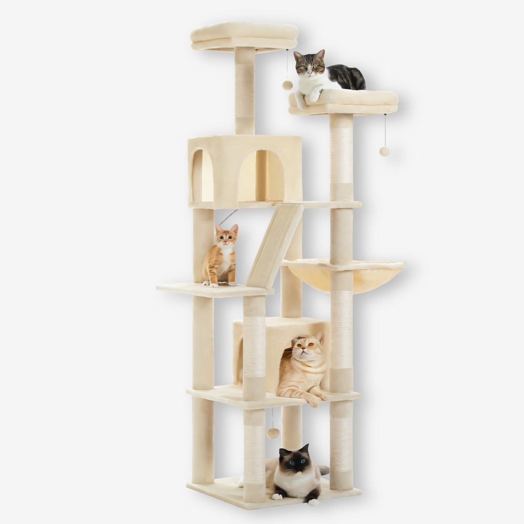 Arbre à chat xxl beige tissu et peluche