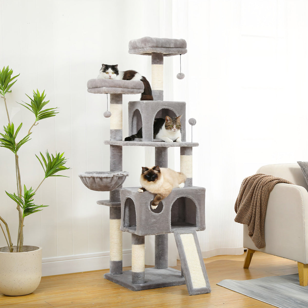 Arbre à chat adulte xxl gris pelucheux