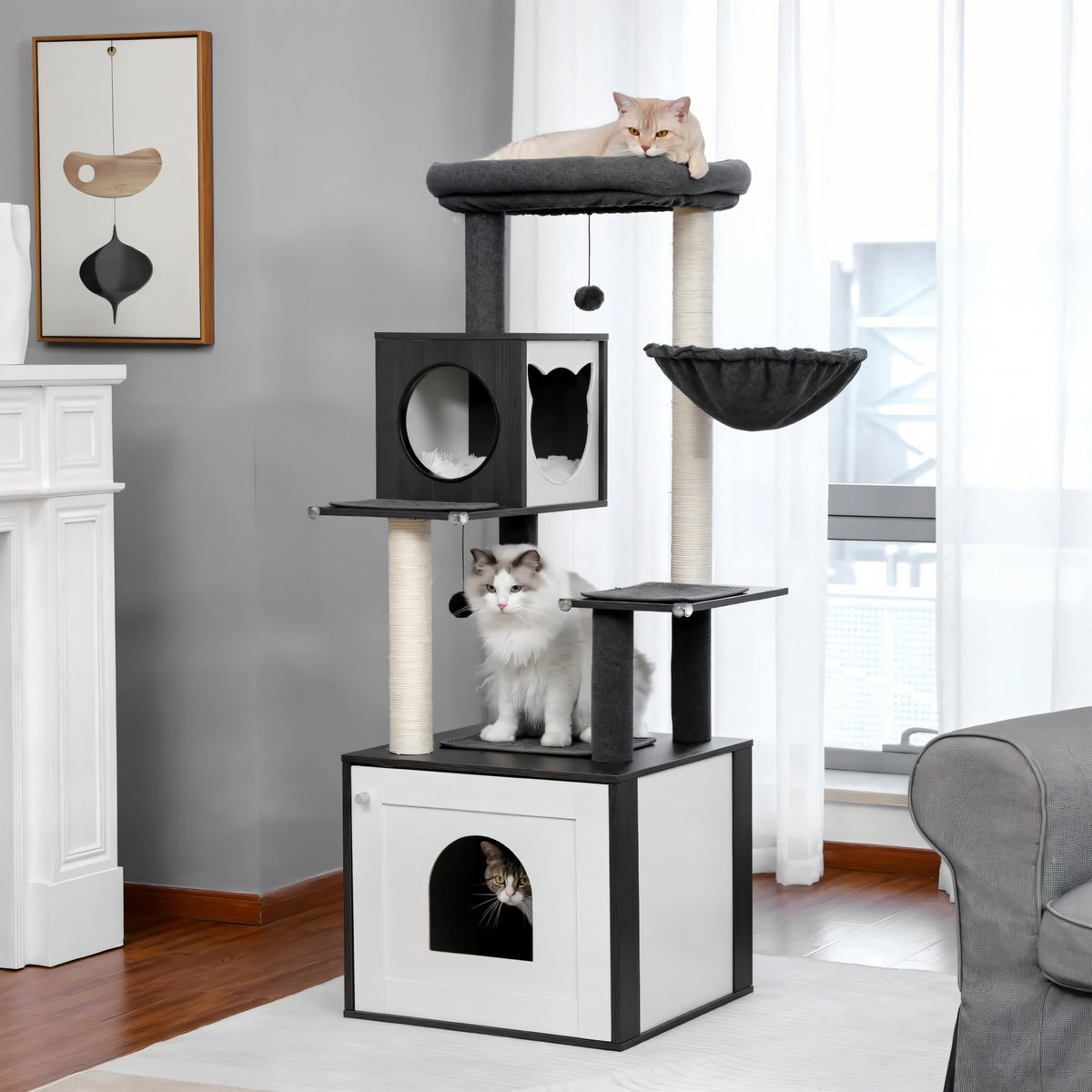 Arbre à chat en bois avec caisse