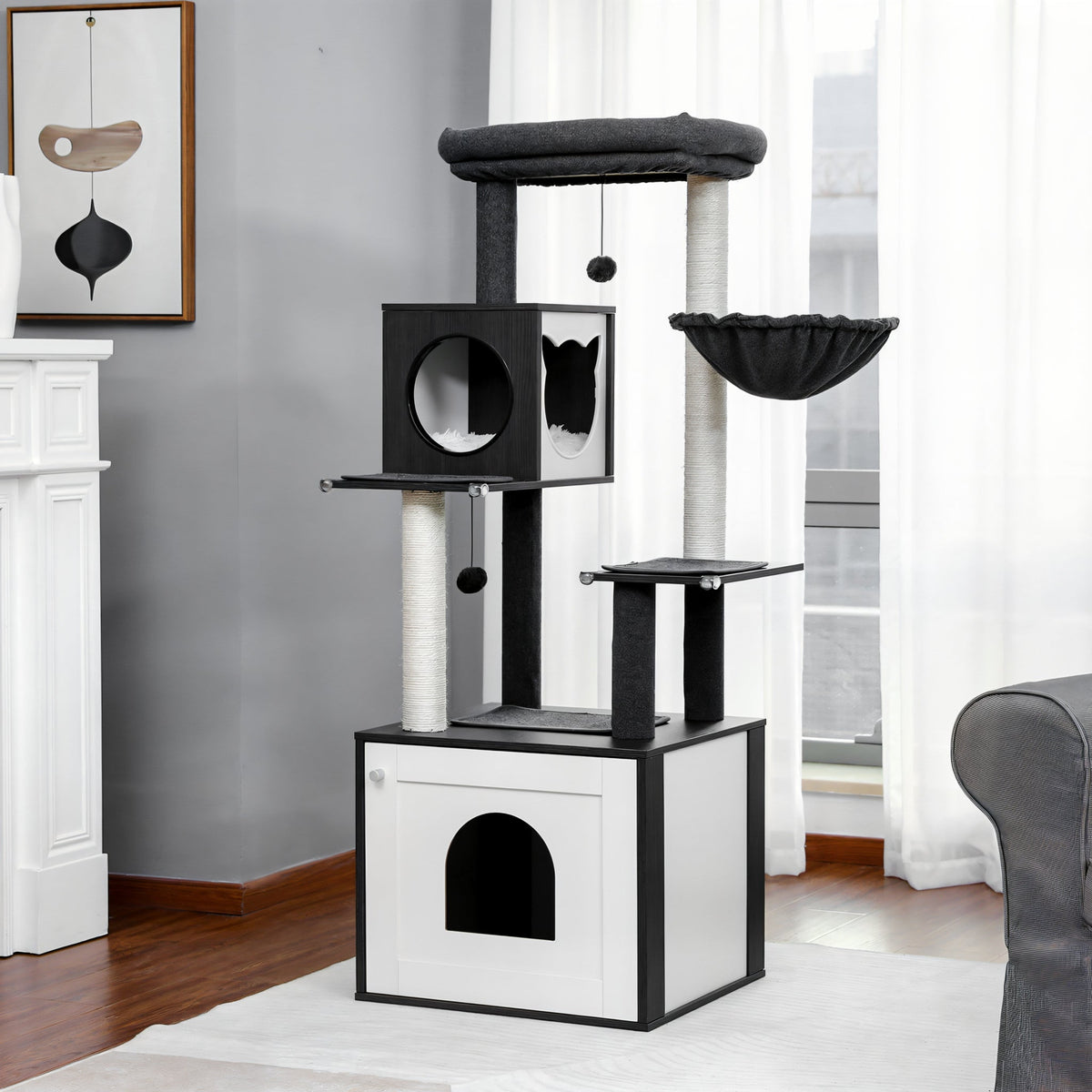 Arbre à chat en bois avec caisse