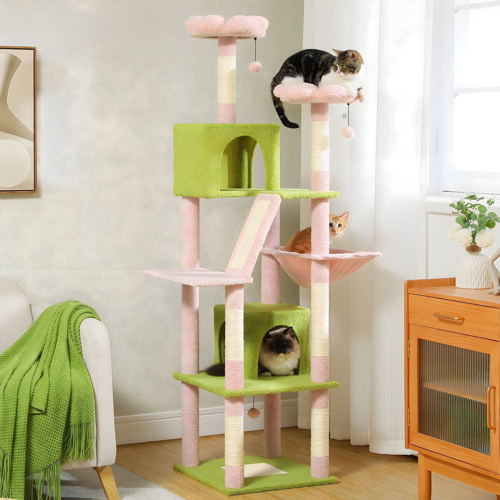 Arbre à chat rose et vert design fleur