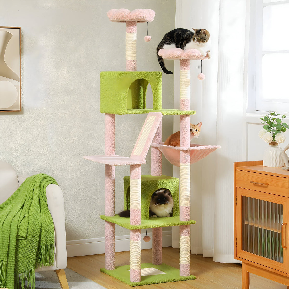 Arbre à chat rose et vert design fleur