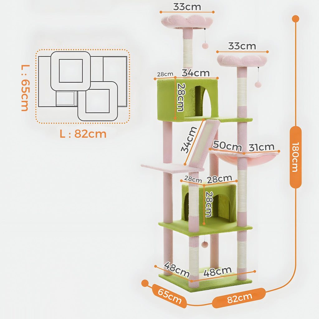 Arbre à chat rose et vert design fleur