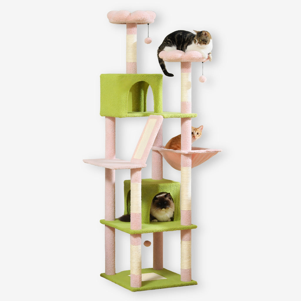 Arbre à chat rose et vert design fleur