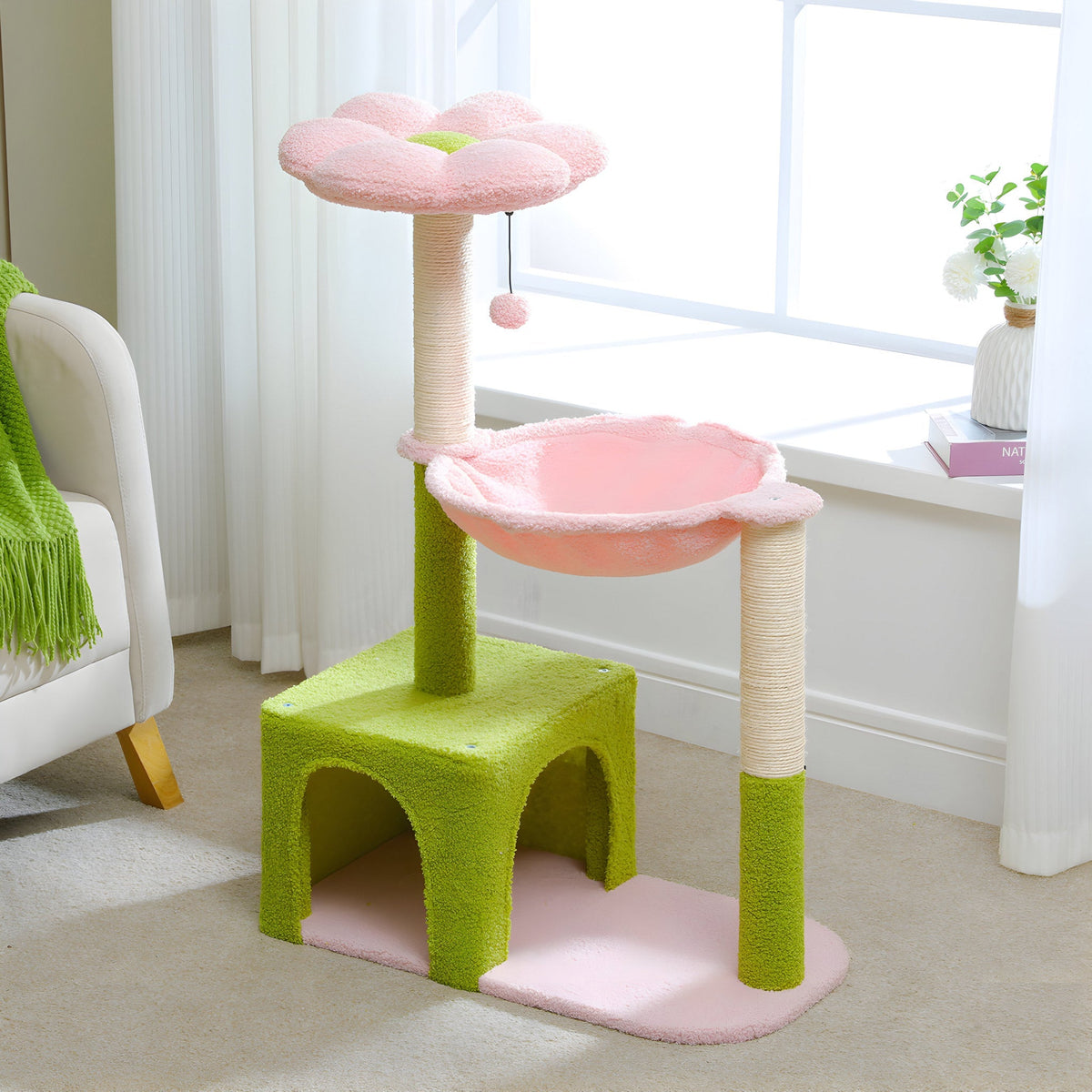 Arbre à chat vert fleur rose