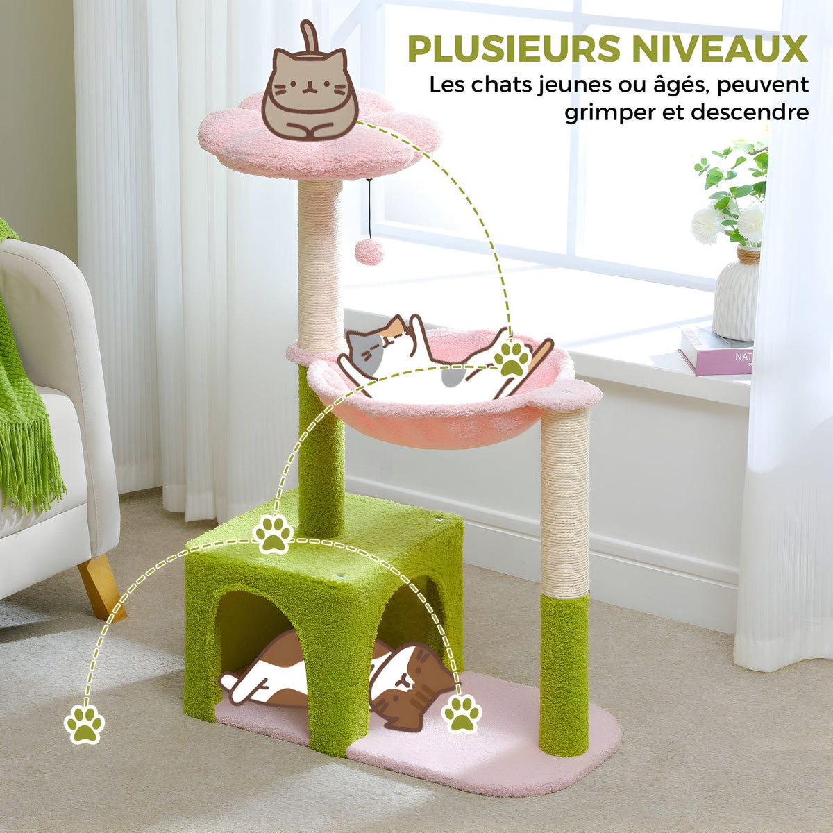 Arbre à chat vert fleur rose