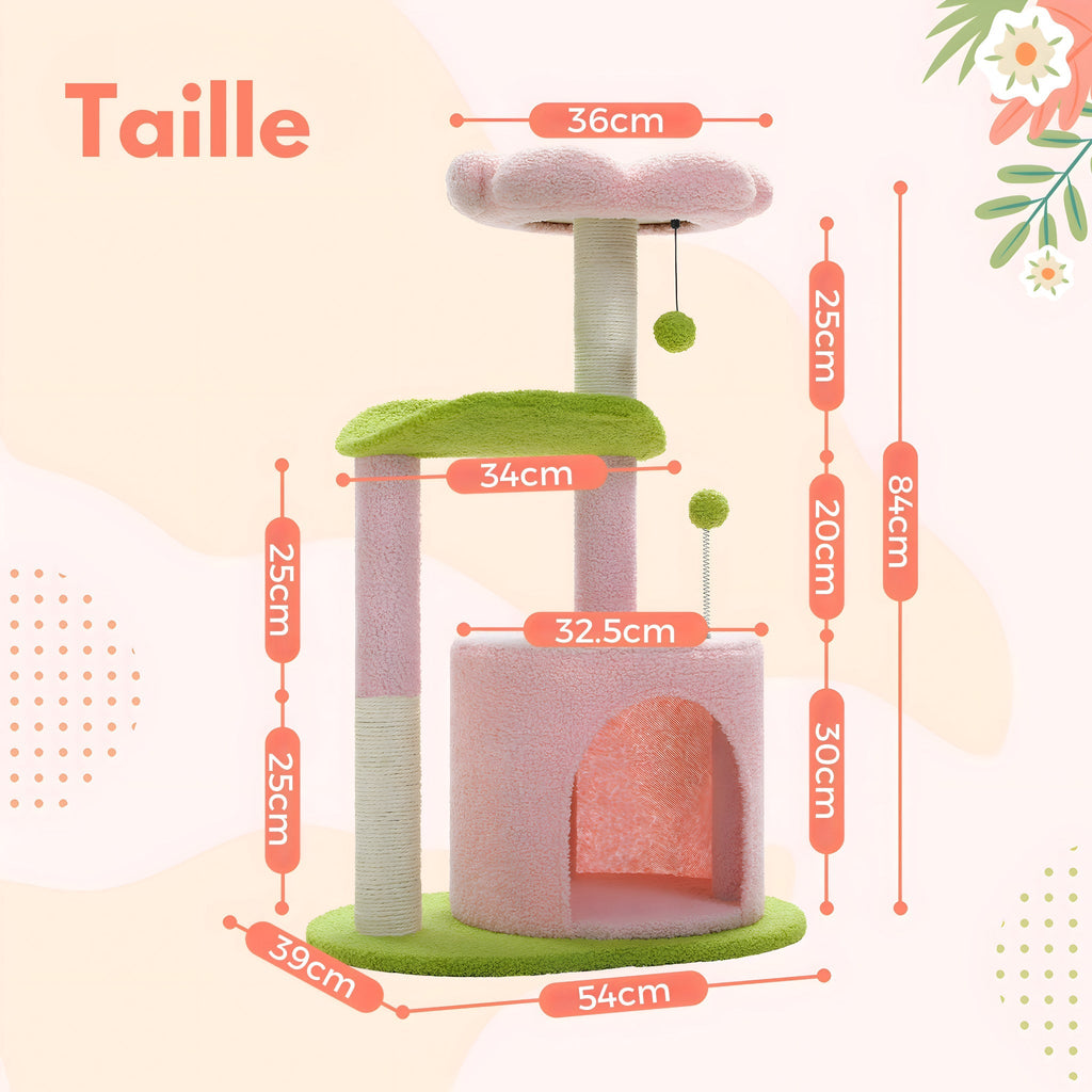 Arbre à chat rose et vert à fleurs