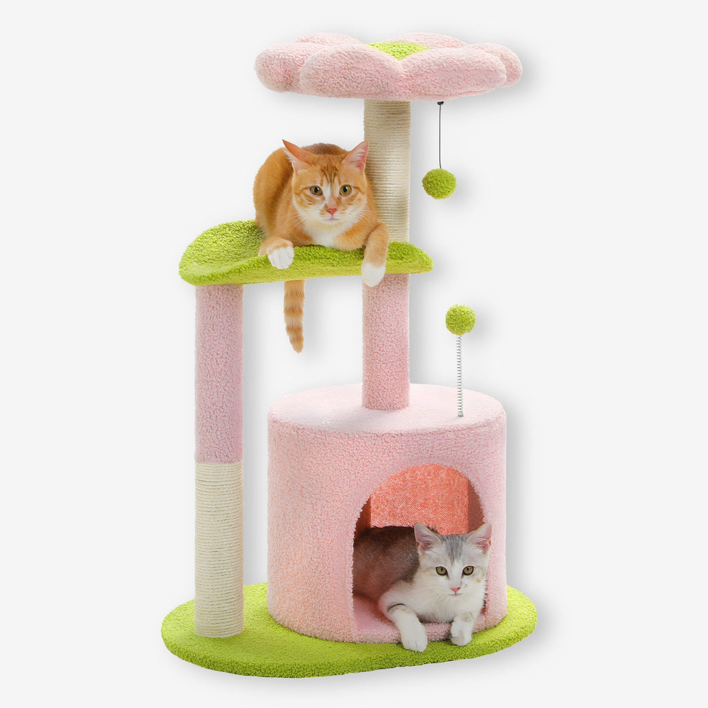 Arbre à chat rose et vert à fleurs