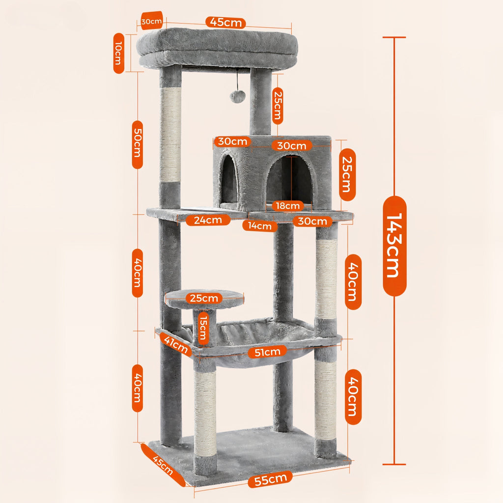 Arbre à chat grande taille gris tissu peluche