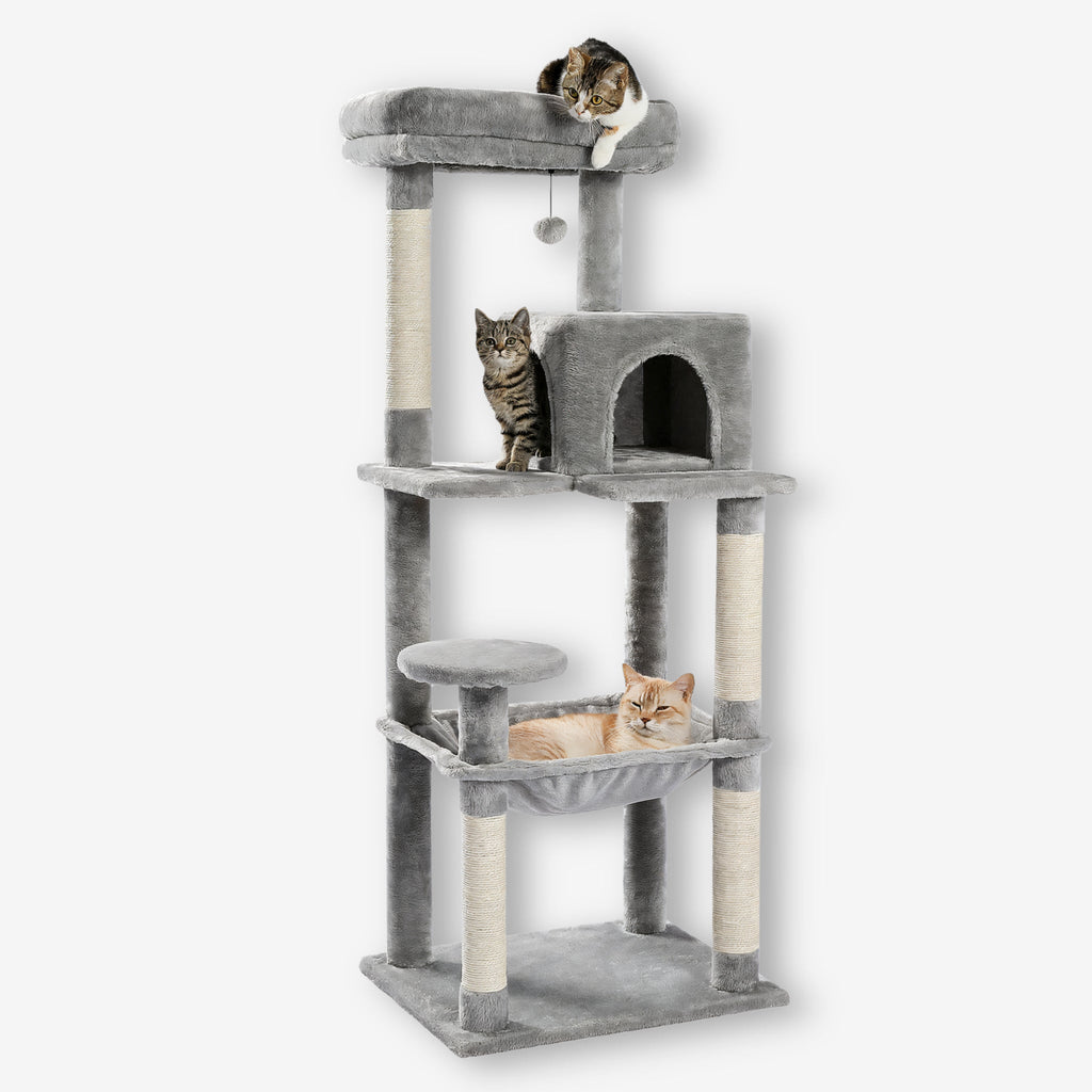 Arbre à chat grande taille gris tissu peluche