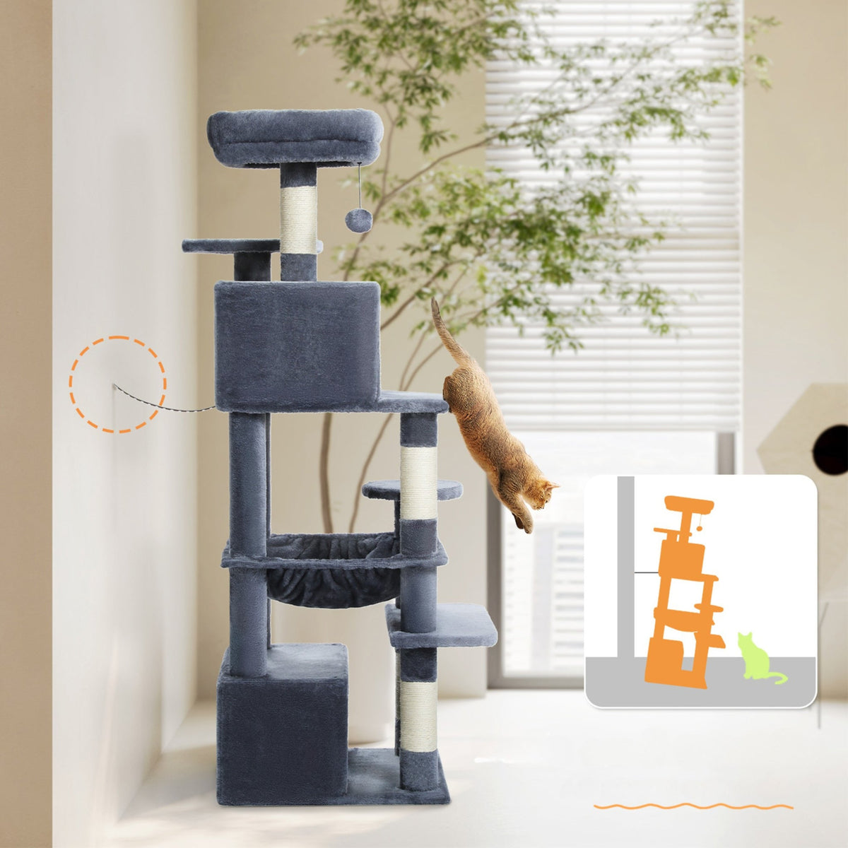 Arbre à chat gris grand taille pelucheux