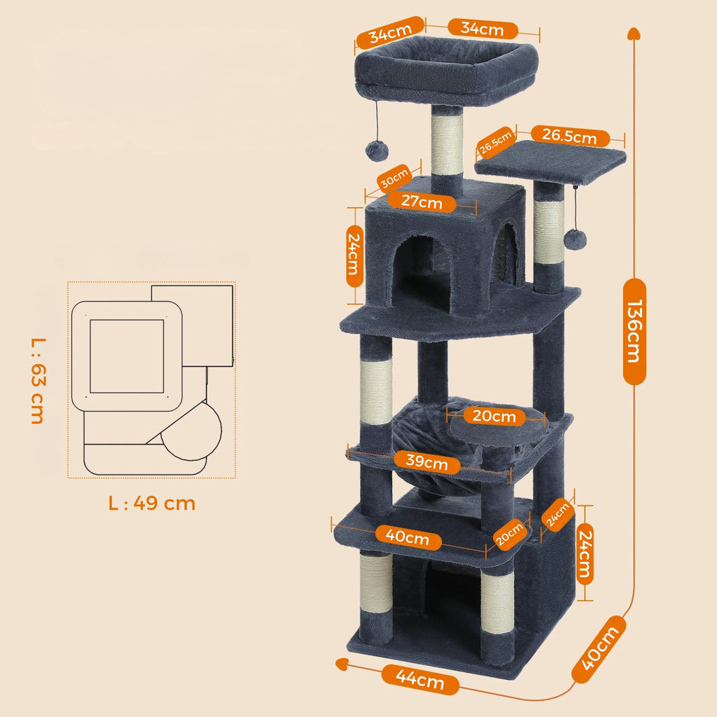 Arbre à chat gris grand taille pelucheux