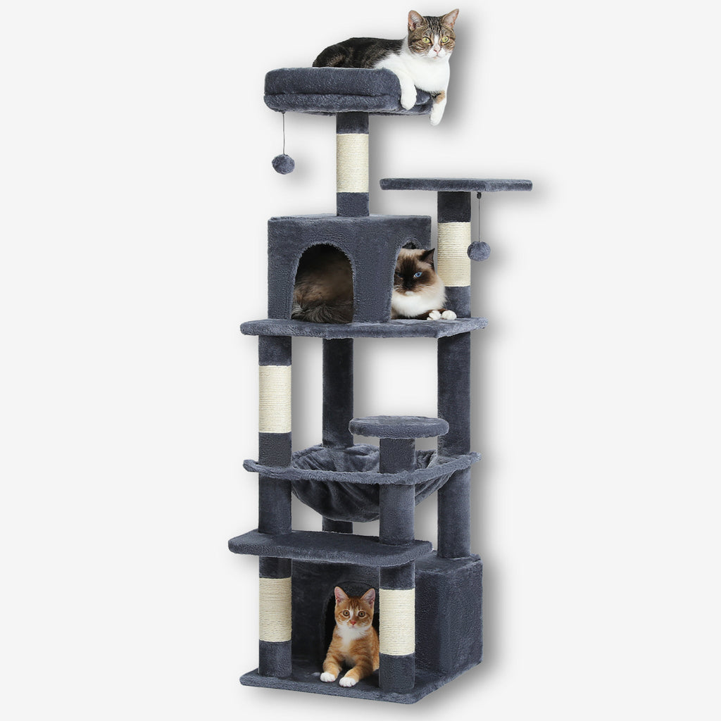 Arbre à chat gris grand taille pelucheux