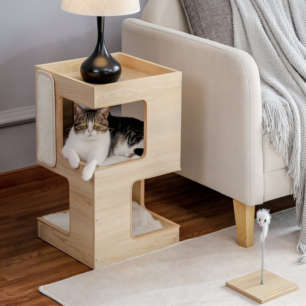 Arbre à chat en bois forme de meuble