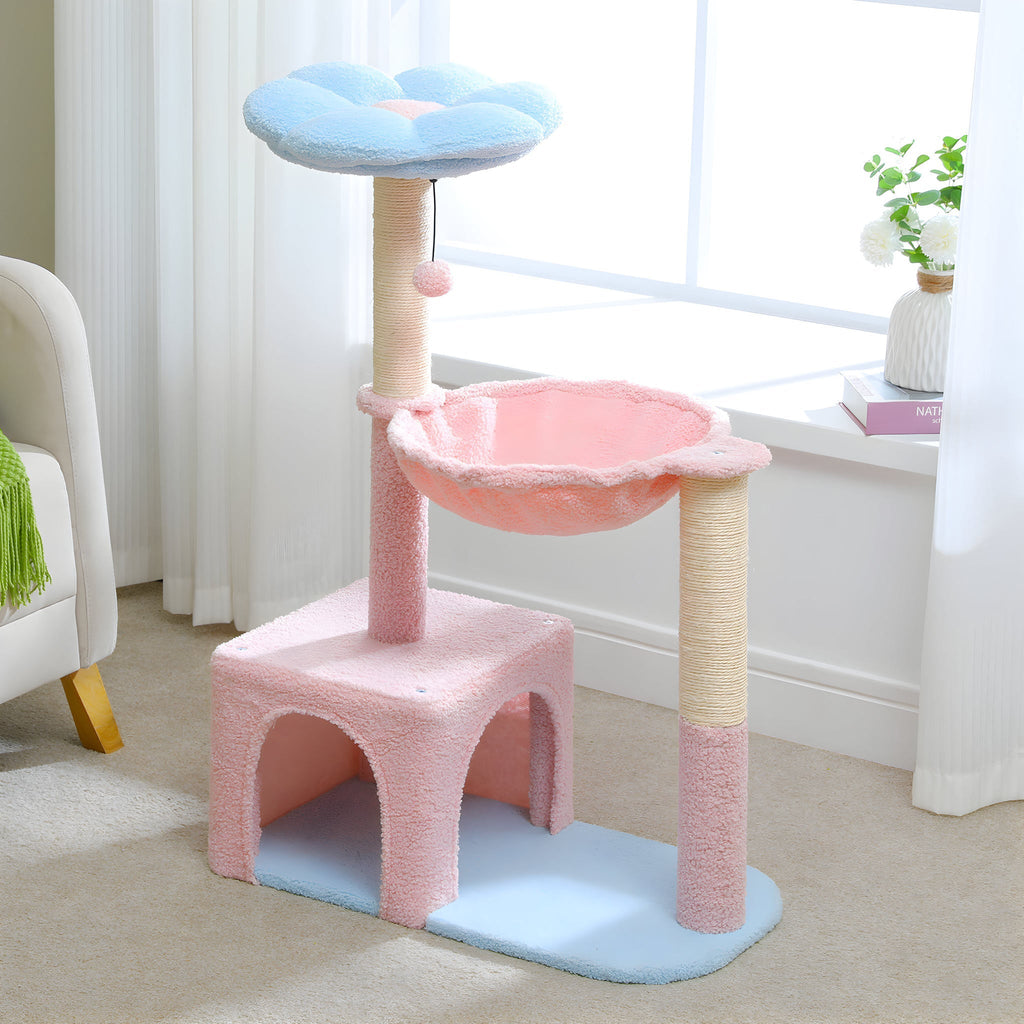 Arbre à chat bleu et rose original fleur