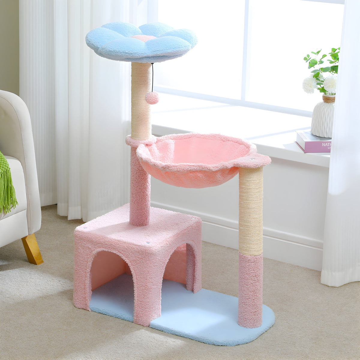 Arbre à chat bleu et rose original fleur