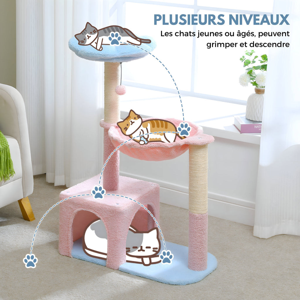 Arbre à chat bleu et rose original fleur