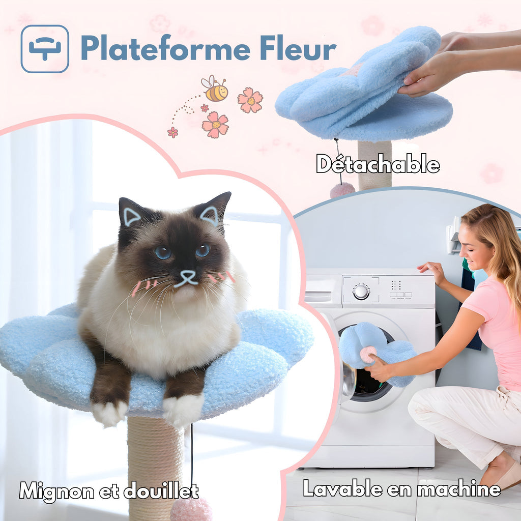 Arbre à chat bleu et rose original fleur
