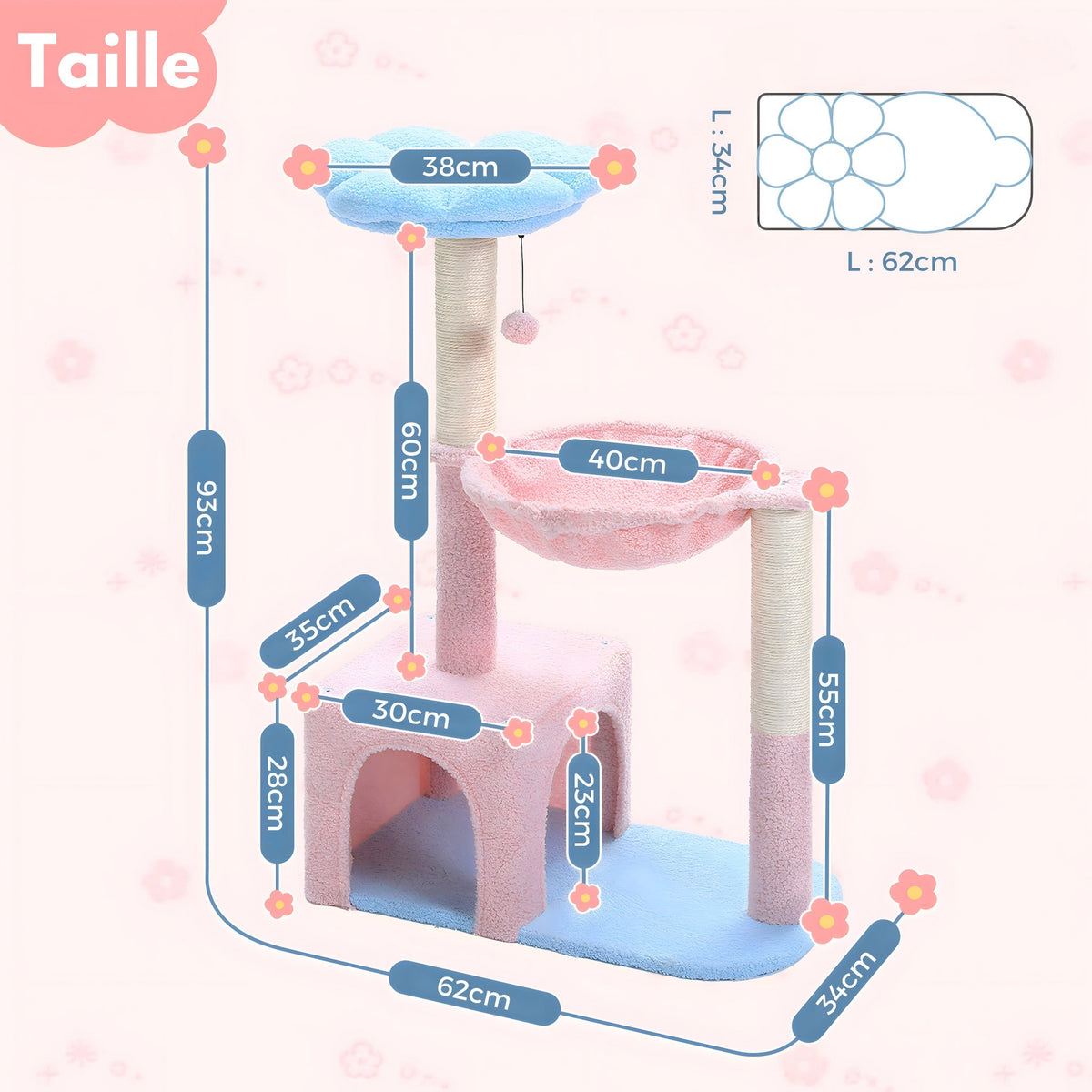 Arbre à chat bleu et rose original fleur