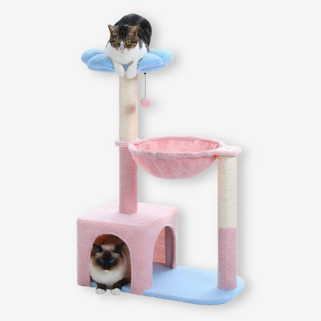 Arbre à chat bleu et rose original fleur