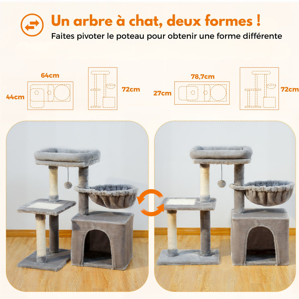 Arbre à chat gris peluche de petite taille