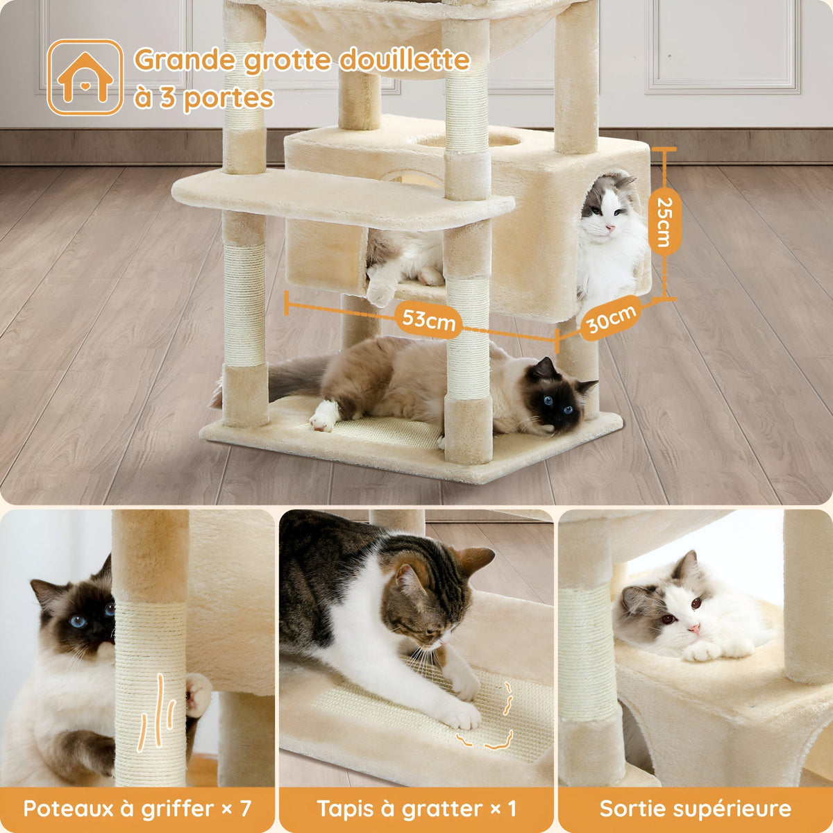 Arbre à chat xxl beige tissu pelucheux