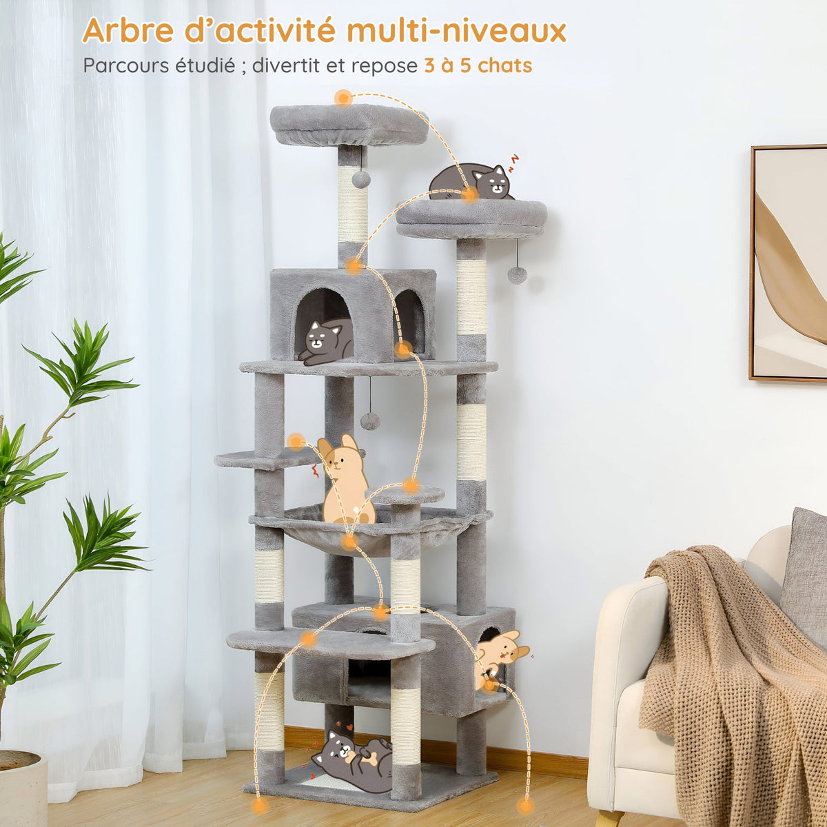 Arbre à chat xxl gris multiplateformes