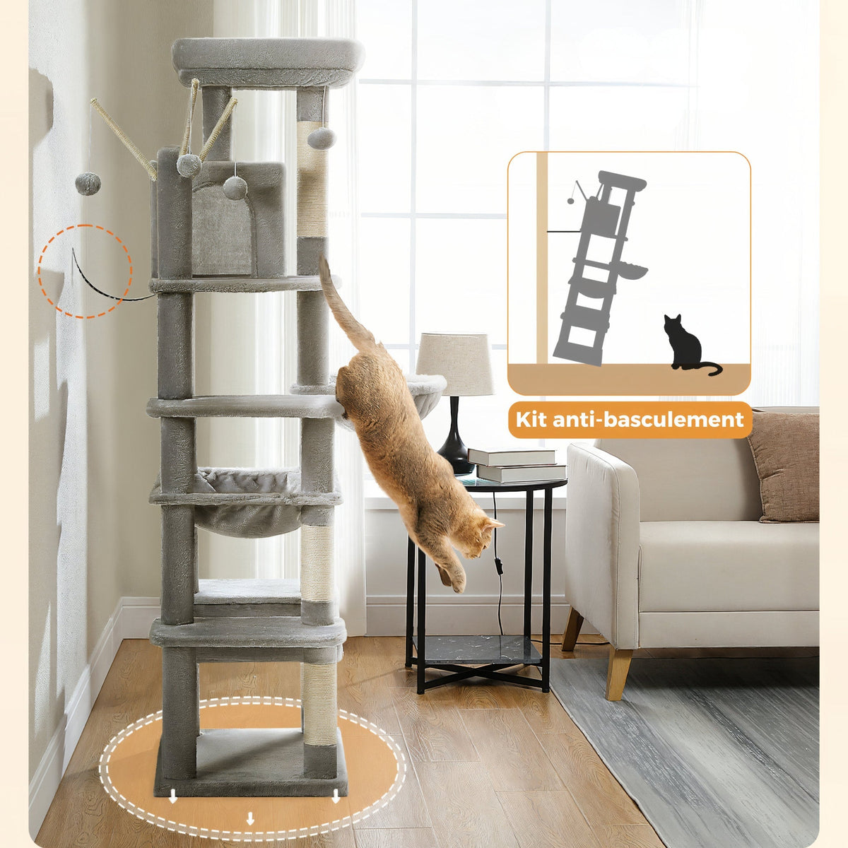 Arbre à chat xxl gris à hamac