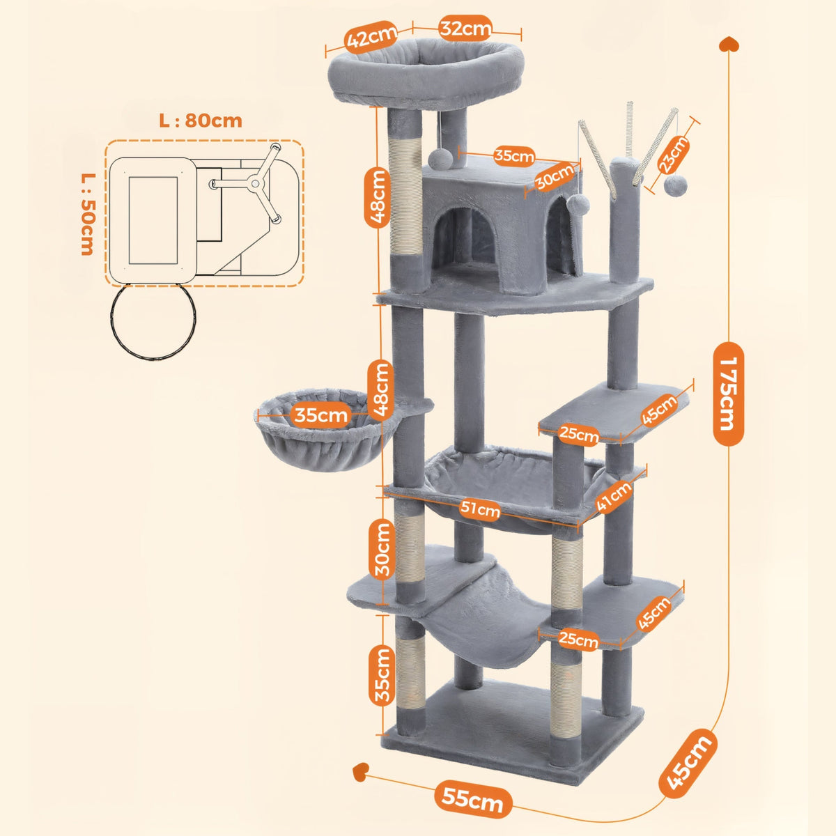 Arbre à chat xxl gris à hamac