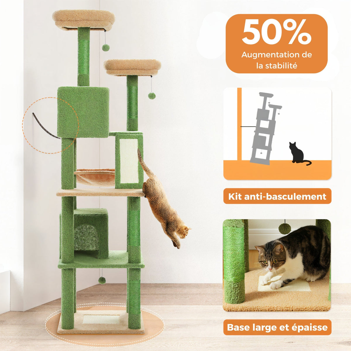 Arbre à chat pelucheux vert xxl stable