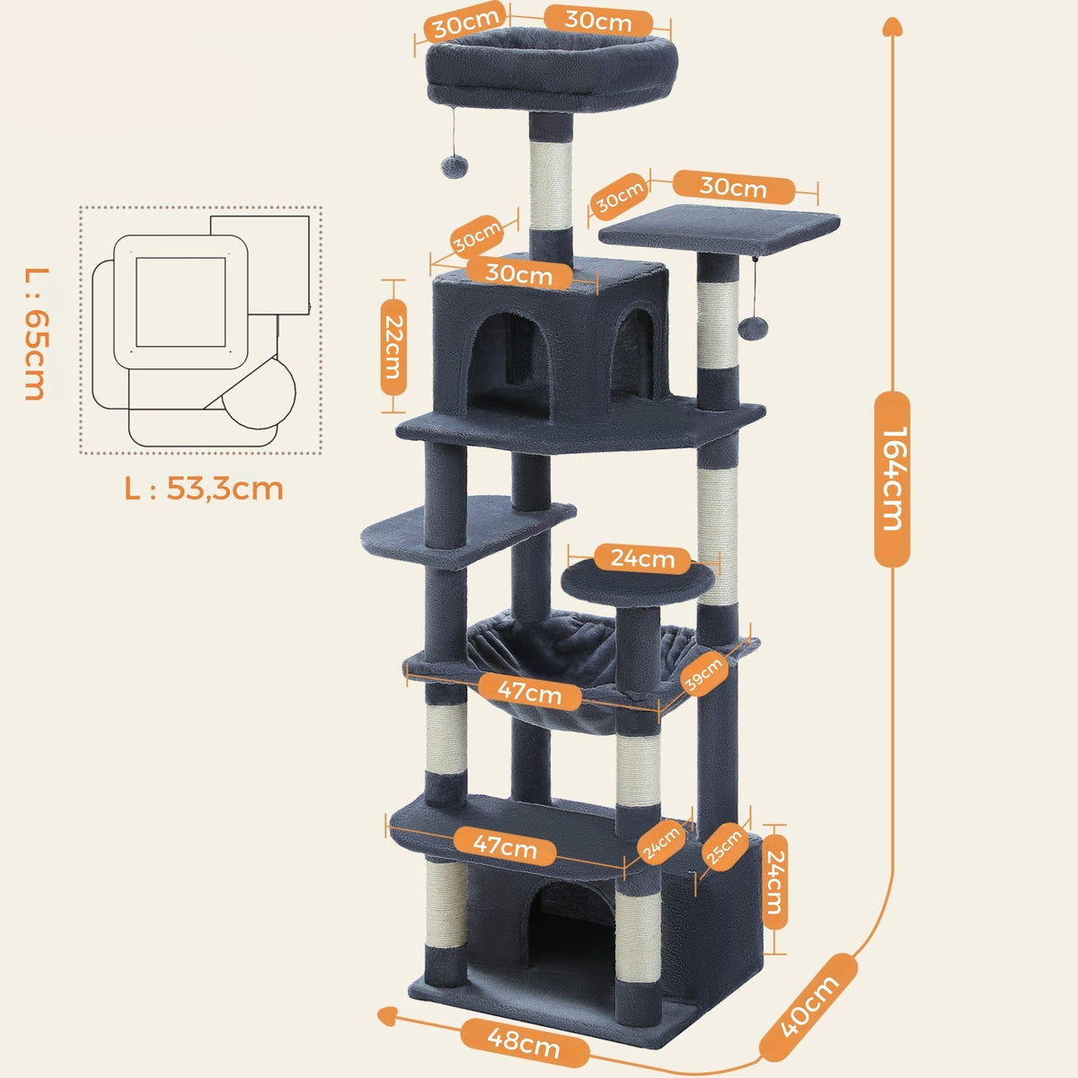 Arbre à chat avec hamax gris xxl