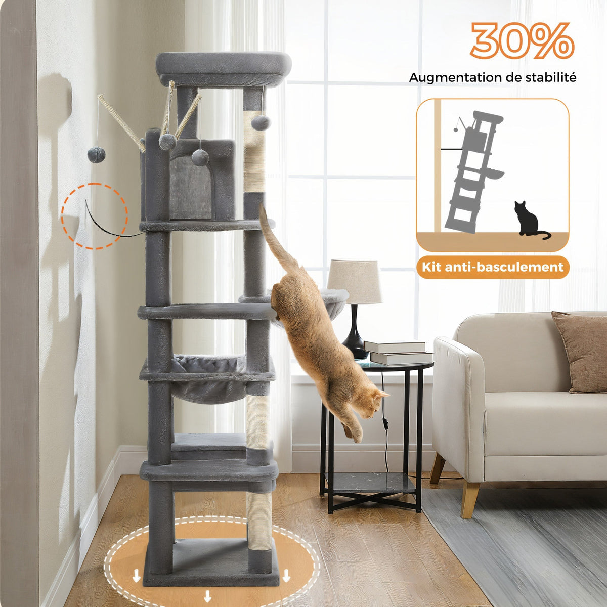 Arbre à chat xxl gris pour grande chat